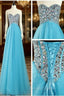 A Line Sweetheart Neck Blue Floor Length Long Prom Dress