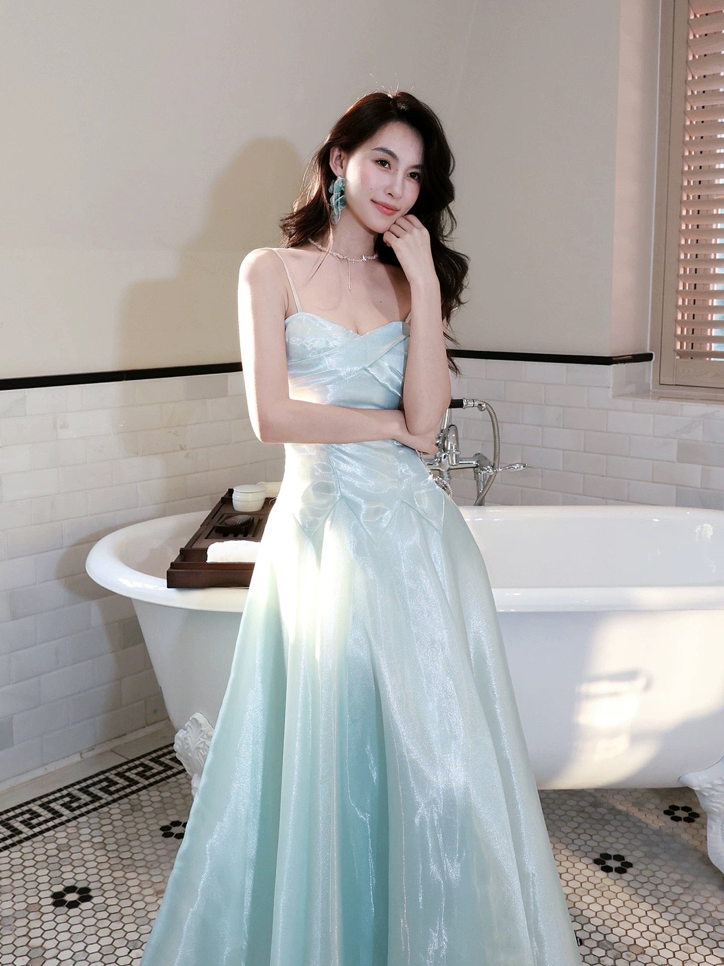 A-Line Sweetheart Neck Blue Long Prom Dresses