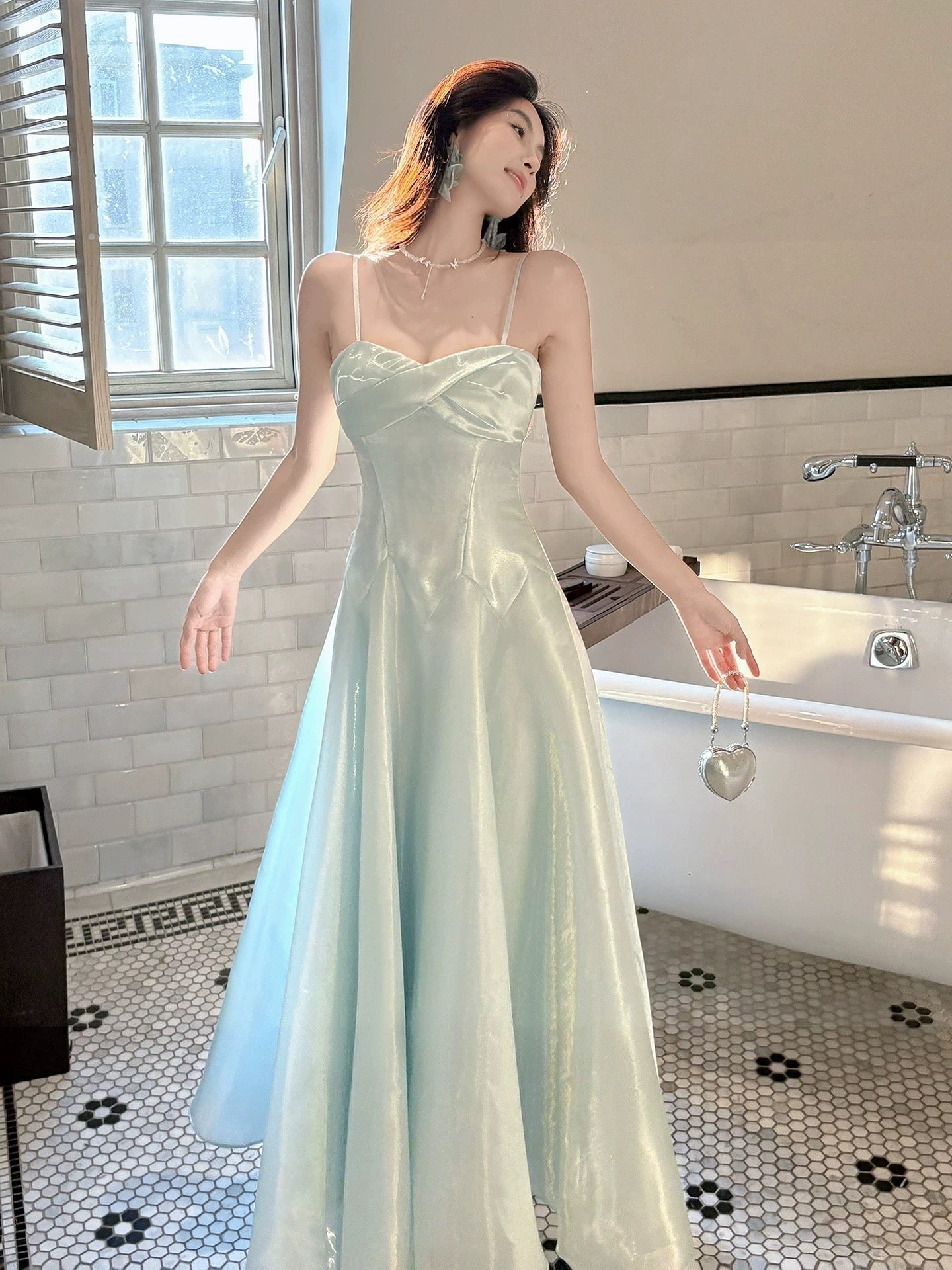 A-Line Sweetheart Neck Blue Long Prom Dresses