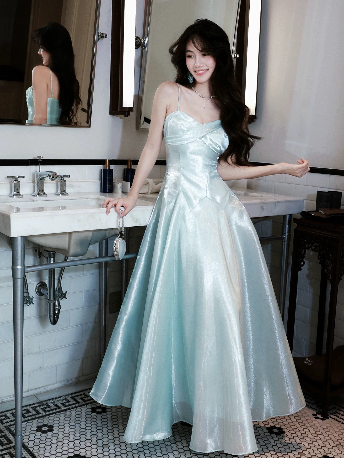 A-Line Sweetheart Neck Blue Long Prom Dresses Main image