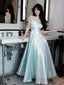 A-Line Sweetheart Neck Blue Long Prom Dresses