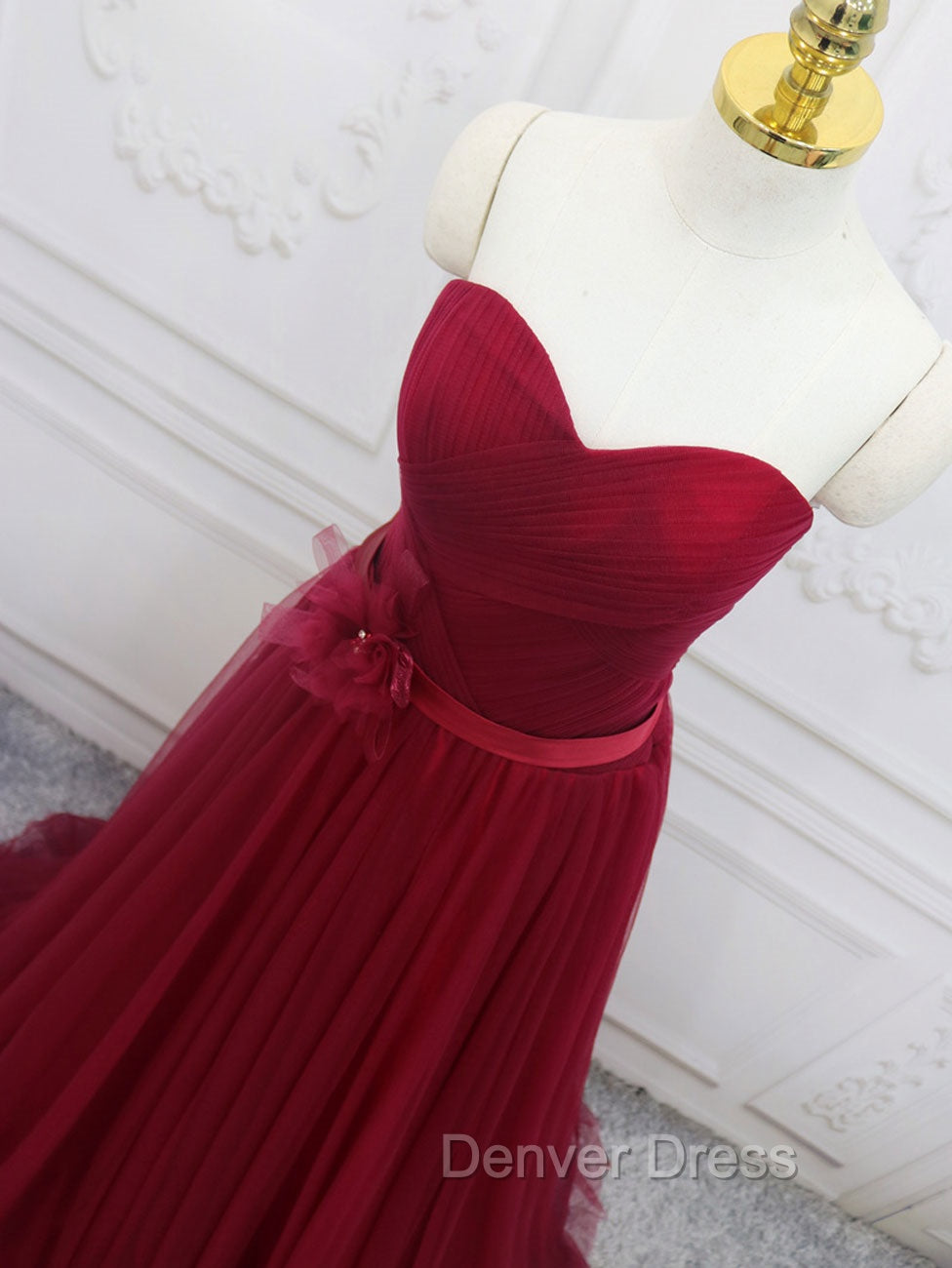 A Line Sweetheart Neck Burgundy Long Prom Dress, Burgundy Bridesmaid Dresses
