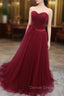 A Line Sweetheart Neck Burgundy Long Prom Dress, Burgundy Bridesmaid Dresses