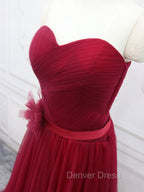A Line Sweetheart Neck Burgundy Long Prom Dress, Burgundy Bridesmaid Dresses