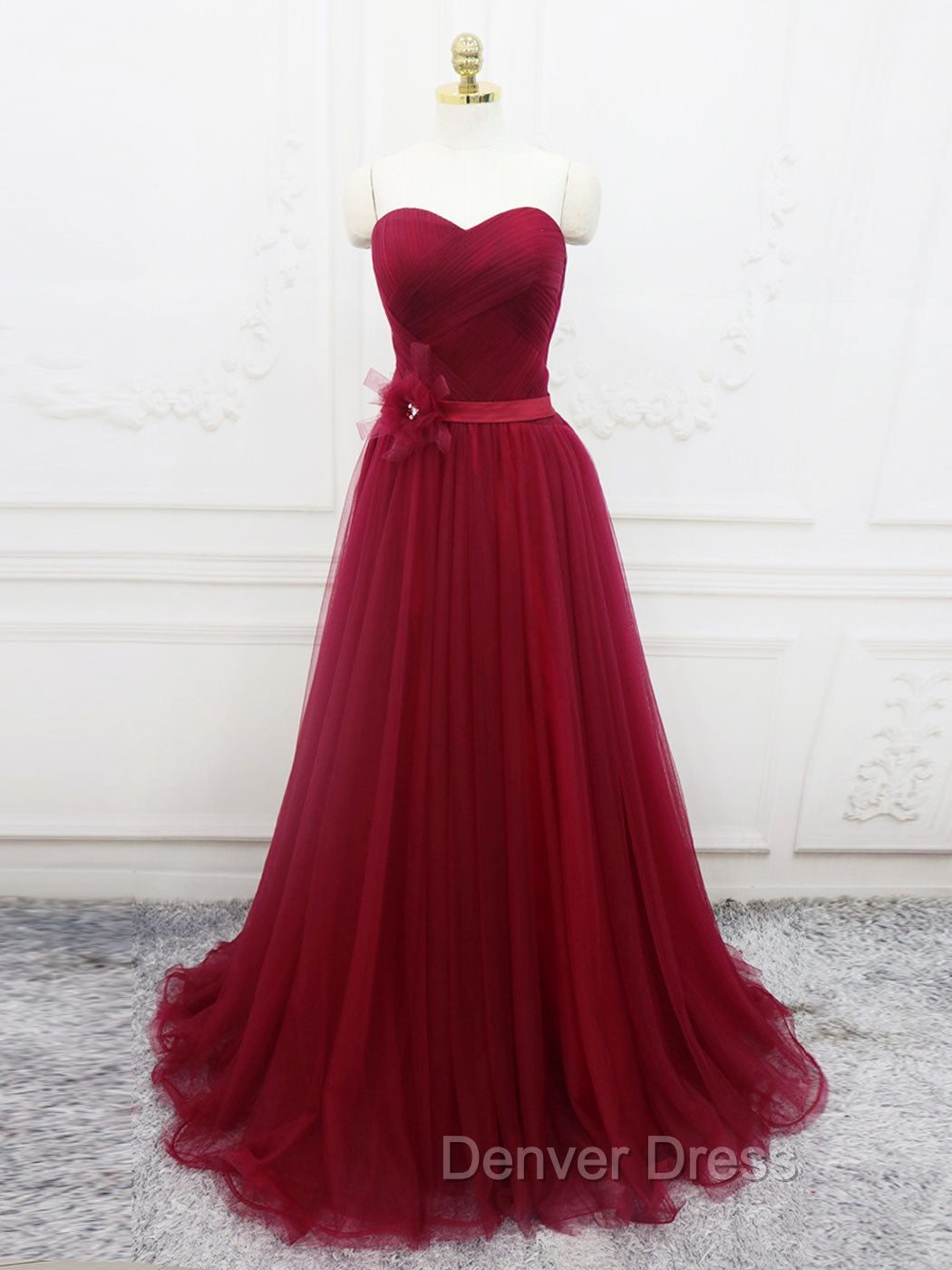 A Line Sweetheart Neck Burgundy Long Prom Dress, Burgundy Bridesmaid Dresses Main image