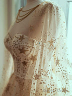 A Line Sweetheart Neck Champagne Tulle Long Prom Dress, Champagne Long Prom Dresses
