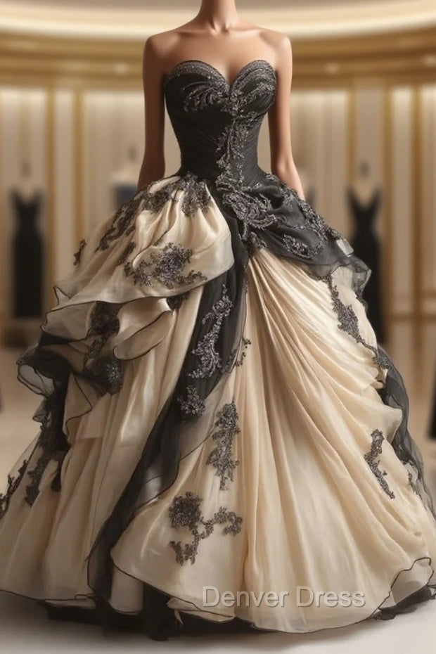 A Line Sweetheart Neck Chiffon Beaded Long Prom Dress Retro Applique Adult Ceremony Dresses Main image