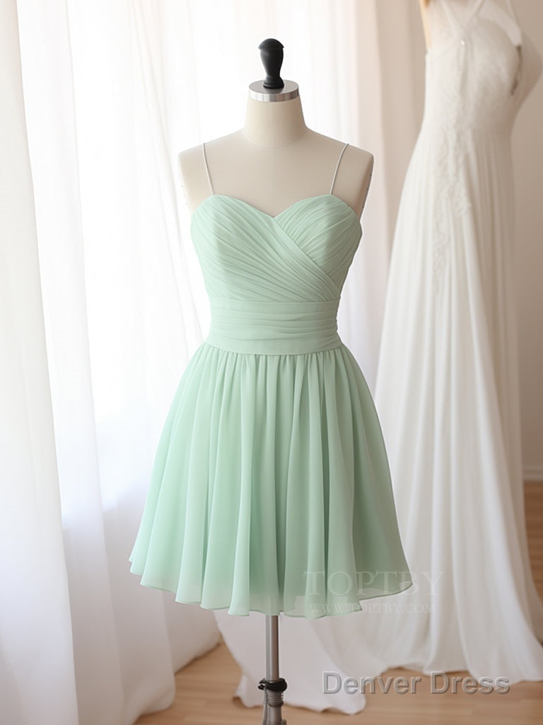 A Line Sweetheart Neck Chiffon Green Short Prom Dress, Green Homecoming Dresses Main image