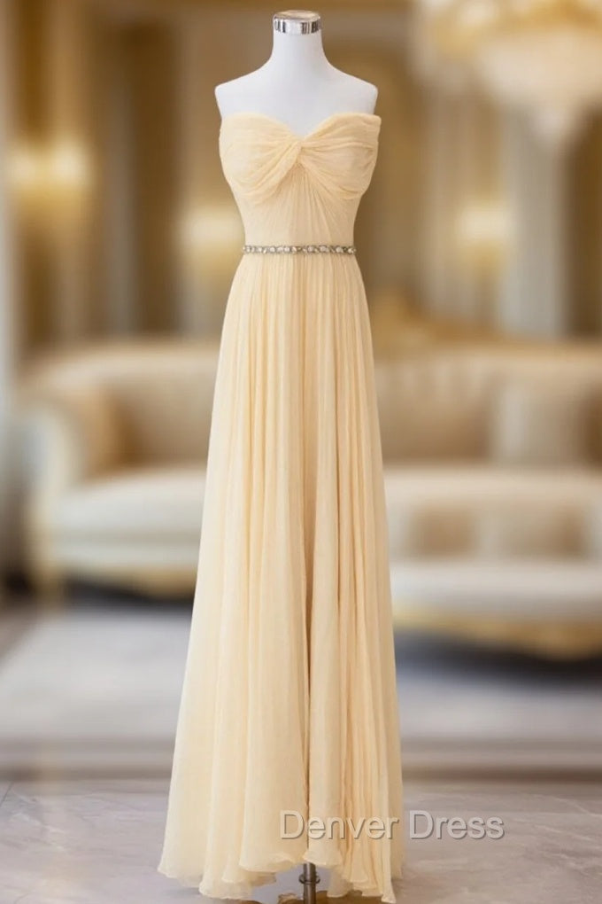A-Line Sweetheart Neck Chiffon Long Prom Dresses, Chiffon Formal Evening Dresses Main image