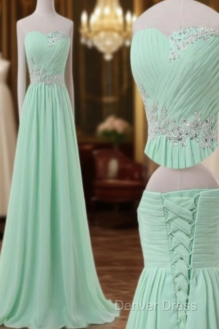A Line Sweetheart Neck Floor Length Green Prom Dress, Long Prom / Bridesmaid Dresses