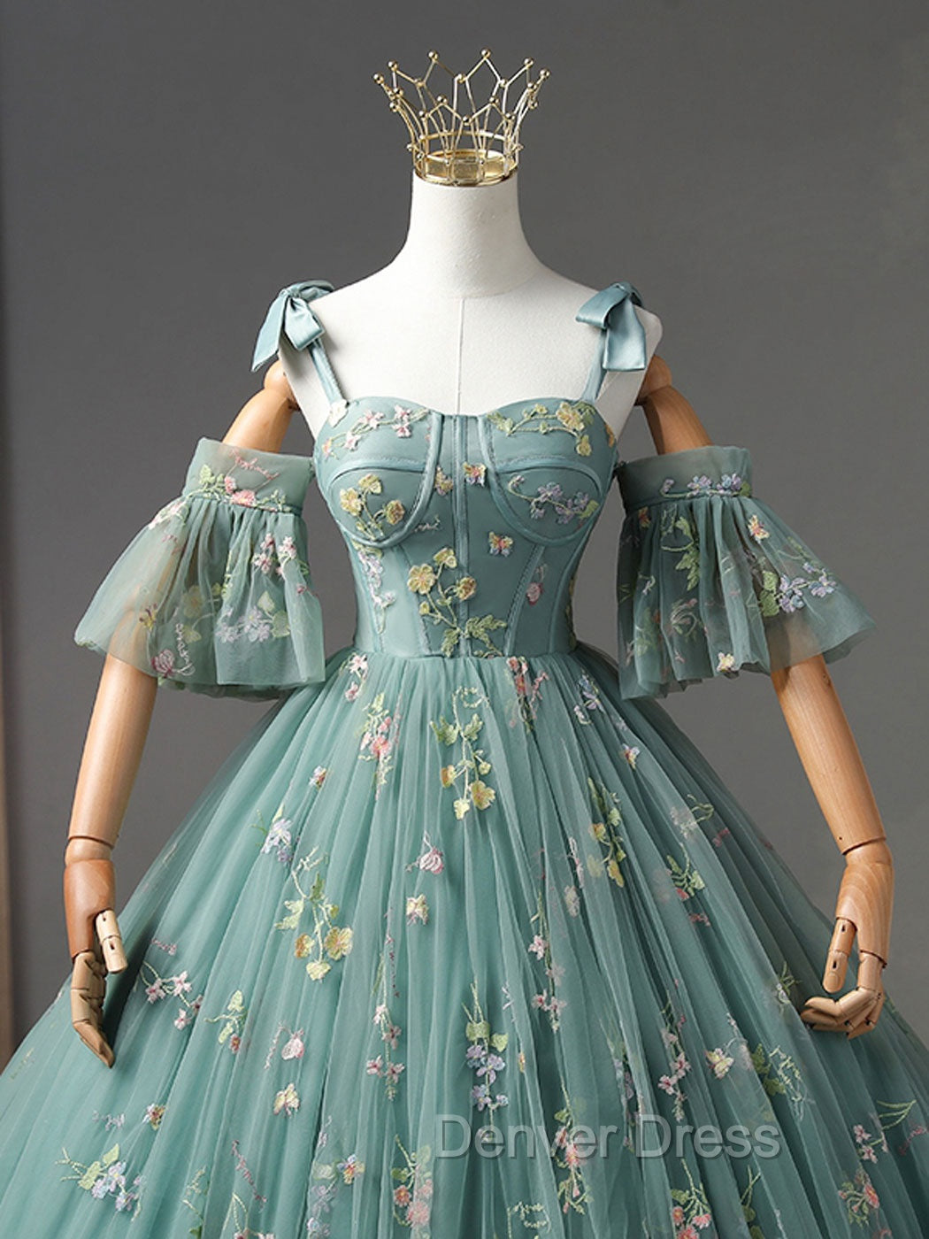 A Line Sweetheart Neck Green Long Prom Dress, Green Lace Prom Dresses