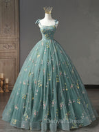 A-Line Sweetheart Neck Green Long Prom Dresses, Green Lace Formal Dresses