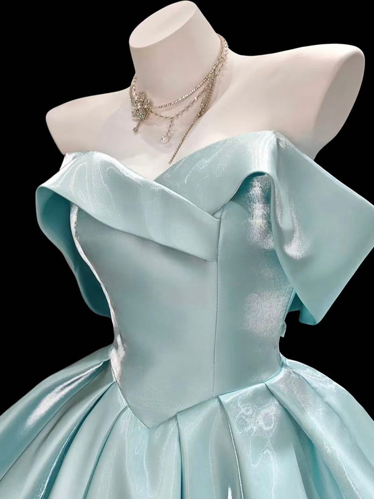 A-Line Sweetheart Neck Off Shoulder Blue Short Prom Dresses