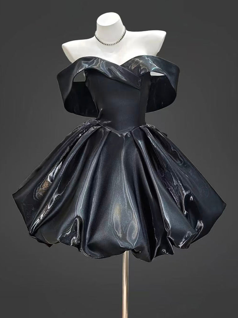 A-Line Sweetheart Neck Off Shoulder Blue Short Prom Dresses