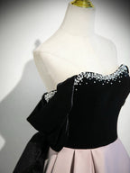 A-Line  Sweetheart Neck Off Shoulder Floor Length Pink Prom Dresses With Beads