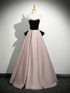 A-Line  Sweetheart Neck Off Shoulder Floor Length Pink Prom Dresses With Beads
