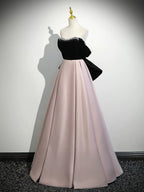 A-Line  Sweetheart Neck Off Shoulder Floor Length Pink Prom Dresses With Beads