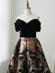 A-Line Sweetheart Neck Satin Black Long Prom Dress, Black Formal Dress