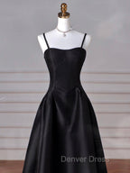A Line Sweetheart Neck Satin Black Long Prom Dress, Black Long Prom Dresses