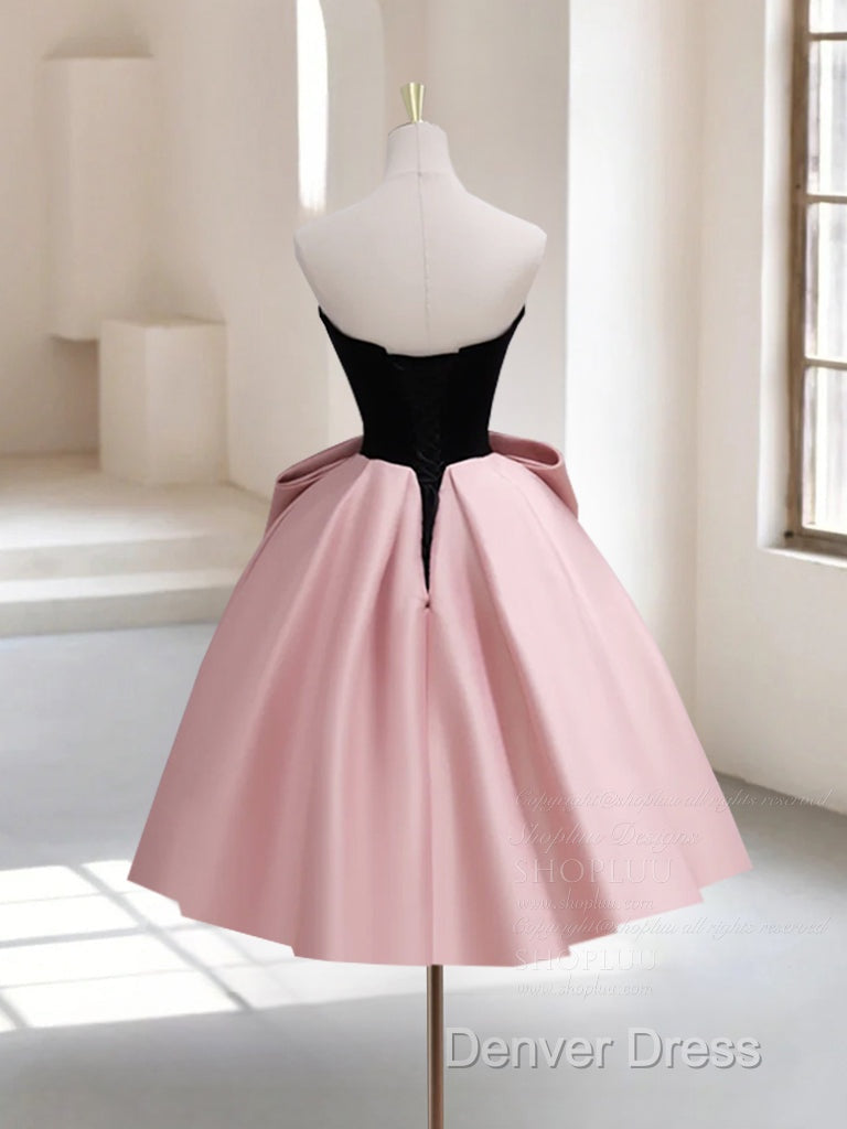A-Line Sweetheart Neck Satin Black/Pink Short Prom Dresses, Cute Homecoming Dresses Secondary image