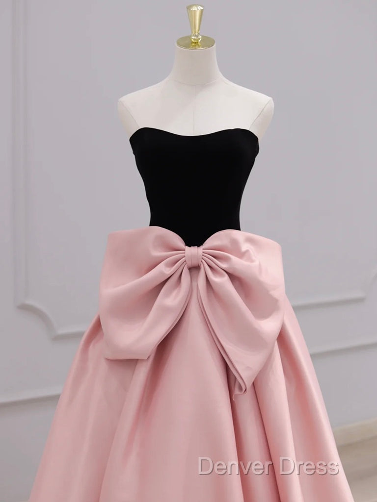 A Line Sweetheart Neck Satin Black Pink Short Prom Dress, Cute Homecoming Dresses