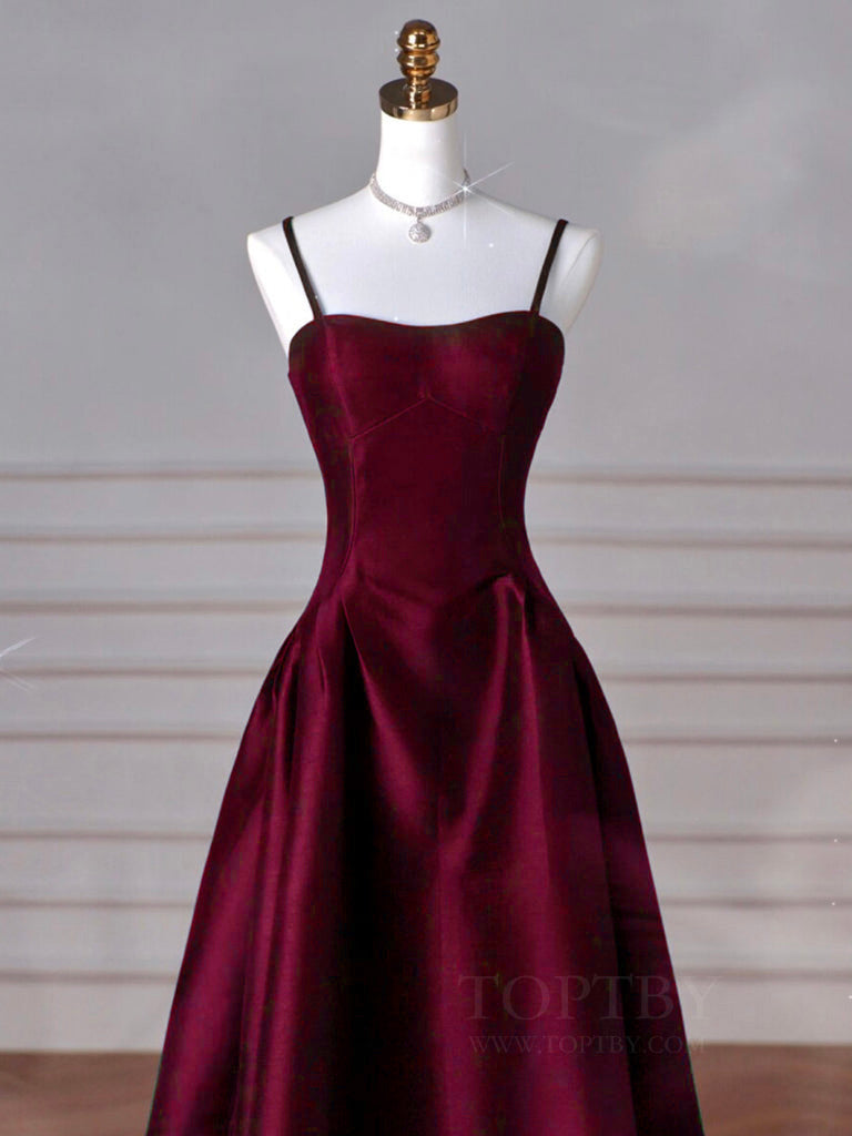 A-Line Sweetheart Neck Satin Burgundy Long Prom Dresses, Burgundy Long Formal Dresses Secondary image