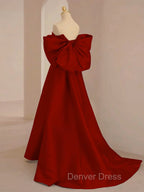 A Line Sweetheart Neck Satin Burgundy Long Prom Dresses with Bow