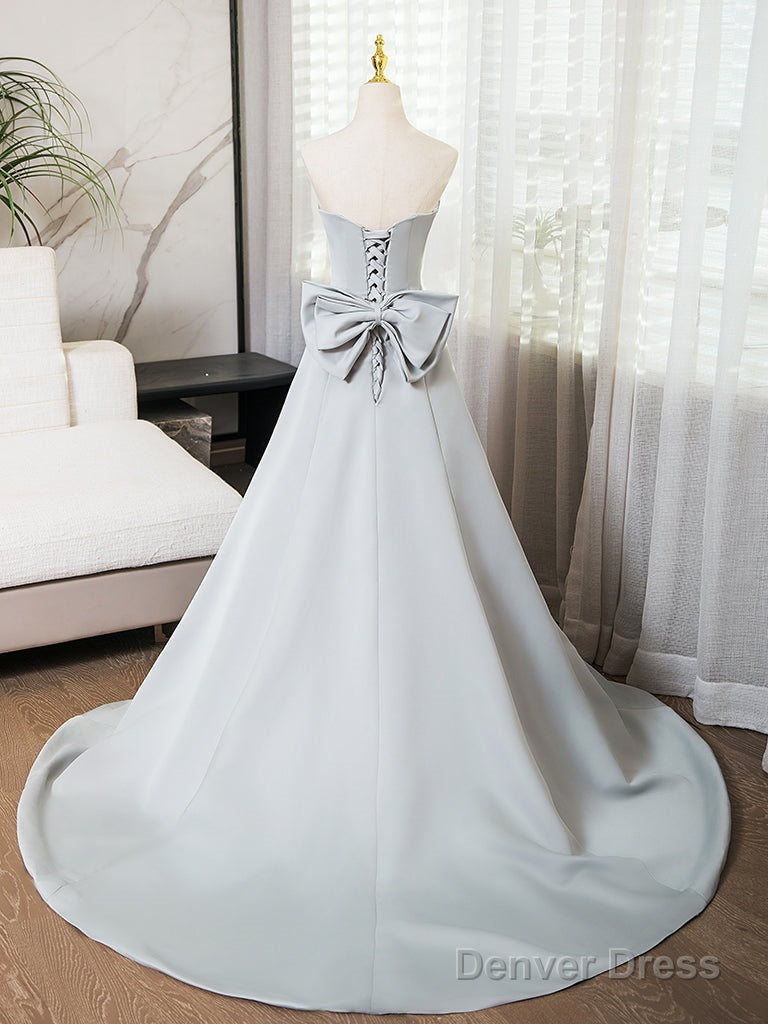 A-Line Sweetheart Neck Satin Gray Long Prom Dress, Gray Long Formal Dress Secondary image