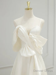 A-Line Sweetheart Neck Satin Ivory Long Prom Dress, Ivory Long Formal Dress