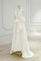 A-Line Sweetheart Neck Satin Ivory Long Prom Dress, Ivory Long Formal Dress