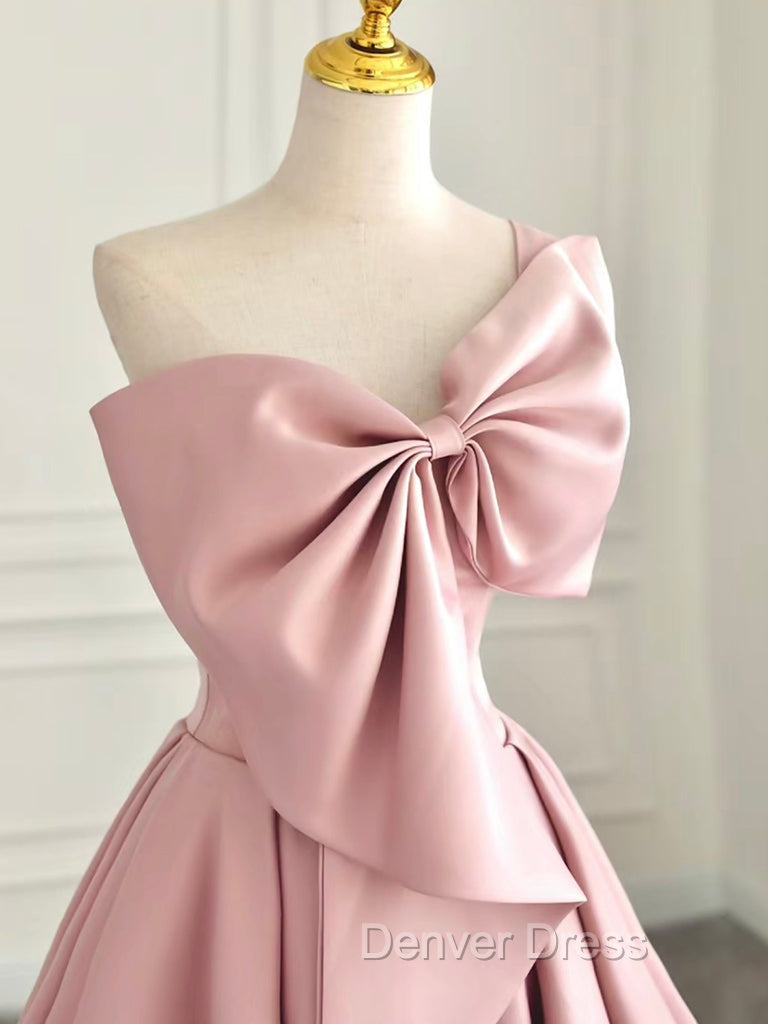 A Line Sweetheart Neck Satin Pink Long Prom Dress, Pink Long Prom Dresses
