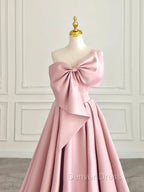 A Line Sweetheart Neck Satin Pink Long Prom Dress, Pink Long Prom Dresses