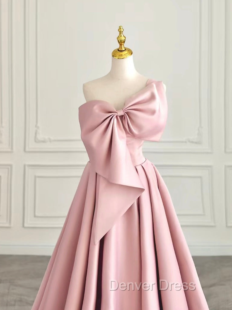 A Line Sweetheart Neck Satin Pink Long Prom Dress, Pink Long Prom Dresses