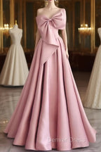 A-Line Sweetheart Neck Satin Pink Long Prom Dresses, Pink Long Evening Dresses