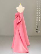 A-Line Sweetheart Neck Satin Pink Long Prom Dresses, Pink Long Formal Dresses