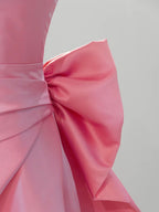 A-Line Sweetheart Neck Satin Pink Long Prom Dresses, Pink Long Formal Dresses