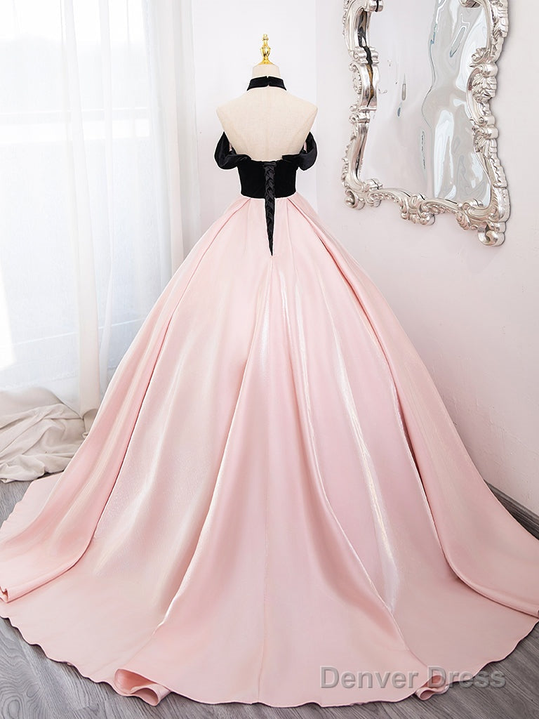 A Line Sweetheart Neck Satin Pink Long Prom Dress, Pink Long Prom Dresses Secondary image