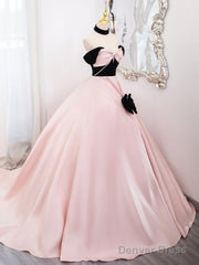 A-Line  Sweetheart Neck Satin Pink Long Prom Dress, Pink Long Formal Dress