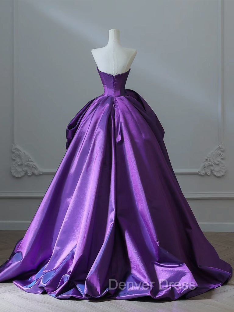 A Line Sweetheart Neck Satin Purple Long Prom Dress Prom Dress Secondary image