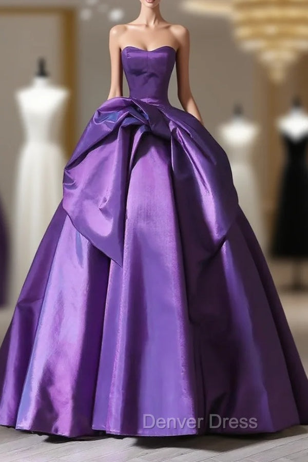 A Line Sweetheart Neck Satin Purple Long Prom Dress Prom Dress Main image