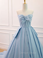 A Line Sweetheart Neck Satin Tulle Blue Long Prom Dress, Blue Prom Dresses