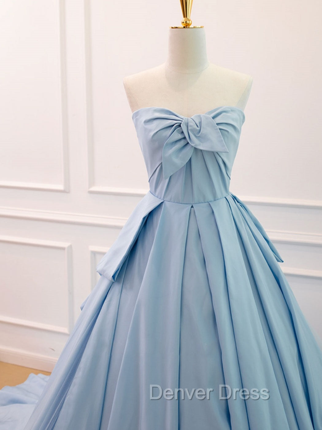A Line Sweetheart Neck Satin Tulle Blue Long Prom Dress, Blue Prom Dresses