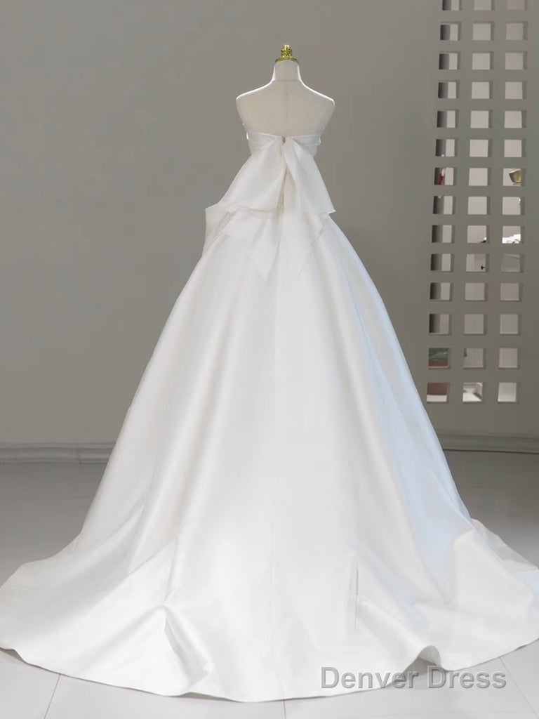 A Line Sweetheart Neck Satin White Long Prom Dresses Secondary image