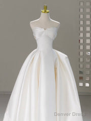 A-Line Sweetheart Neck Satin White Long Prom Dress