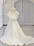 A Line Sweetheart Neck Satin White Long Prom Dress, White Long Prom Dresses