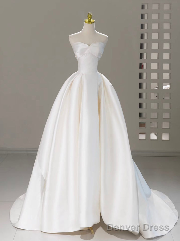 A Line Sweetheart Neck Satin White Long Prom Dresses Main image