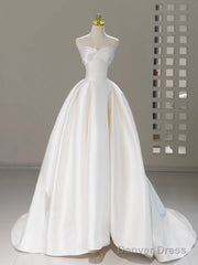 A-Line Sweetheart Neck Satin White Long Prom Dress