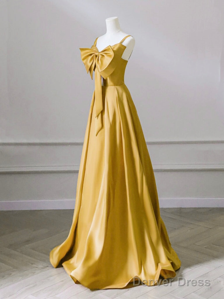 A-Line Sweetheart Neck Satin Yellow Long Prom Dress, Yellow Long Formal Dress Secondary image