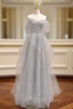 A Line Sweetheart Neck Sequin Gray Long Prom Dress, Gray Prom Dresses