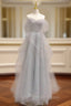 A Line Sweetheart Neck Sequin Gray Long Prom Dress, Gray Prom Dresses